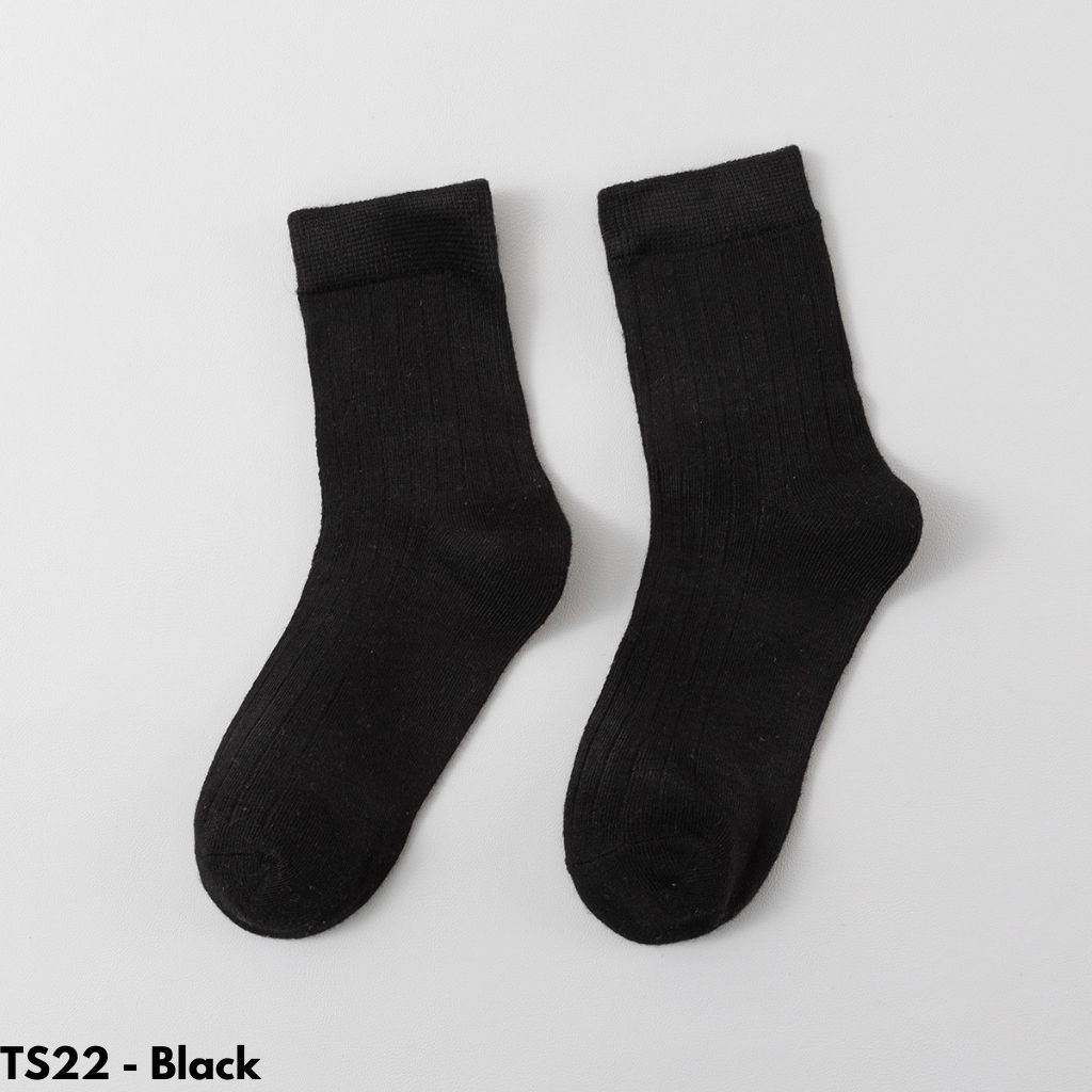 KAOS KAKI PANJANG WANITA PASTEL KATUN POLOS BETIS COTTON NYAMAN LEMBUT STRETCH MUSLIMAH NYAMAN OUTDOOR TS22-Black