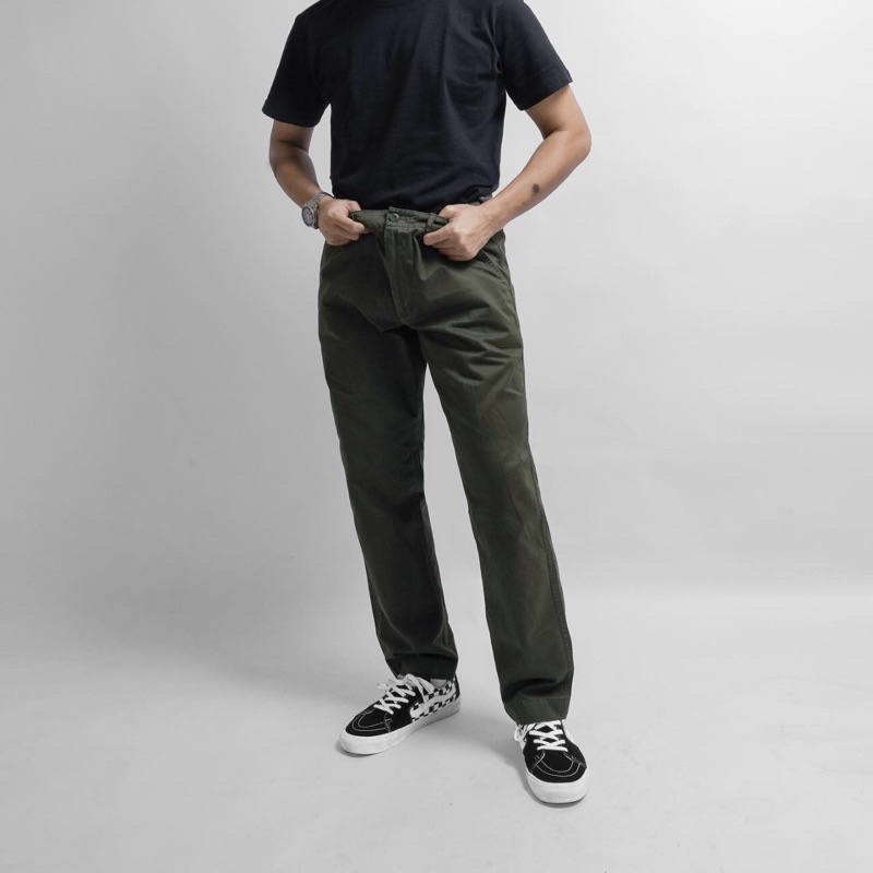 UNIQLO VINTAGE LONG CHINOS STRAIGHT (MIX)-DARK OLIVE