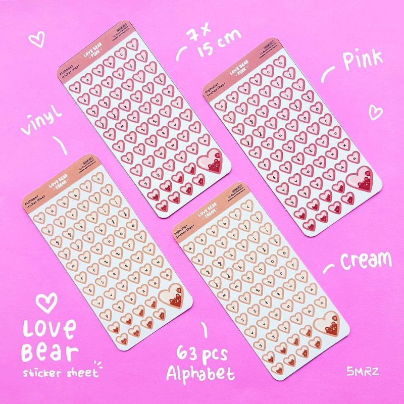 

Love Bear Alphabet Sticker Sheet - Stiker Alfabet Beruang Hati