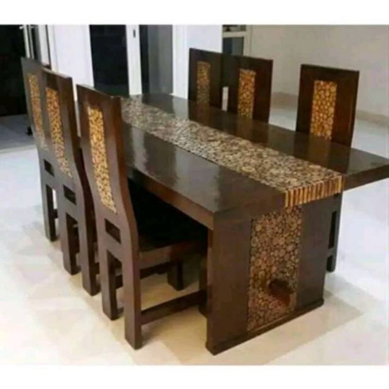 1 set meja makan koin trembesi ,kursi makan +meja ,mebel jepara