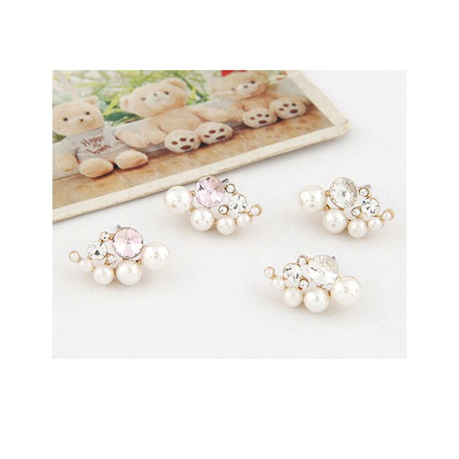 LRC Anting Tusuk Fashion Flash Diamond Pearl Stud Earrings A5734X