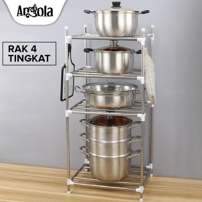 Ready Stock Angola Rak Dapur Peralatan E15 Penyimpanan Rak Panci Tempat Alat Dapur - 4 Tingkat Keren