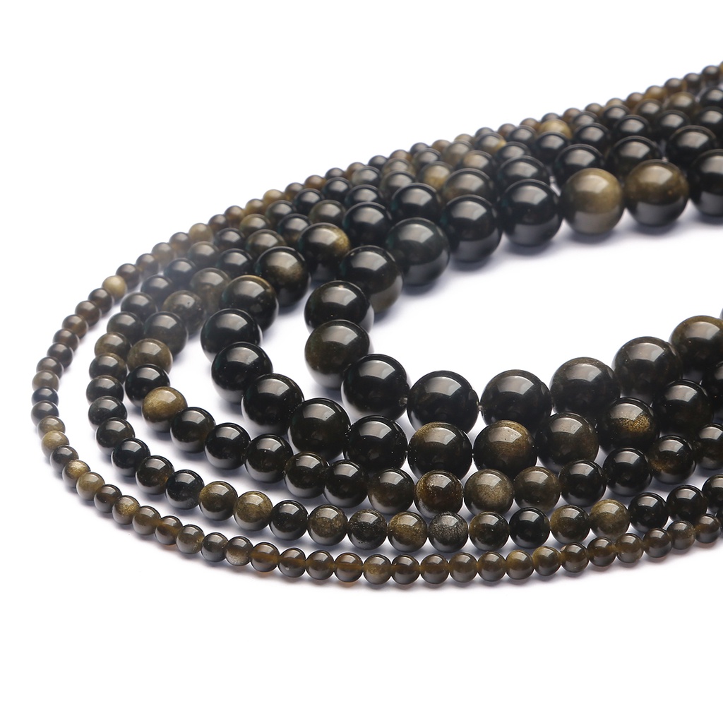 32-89 pcs Hot Jual Natural Golden Obsidian Stone Beads, Diameter 4/6/8/10/12mm, Diameter lubang sekitar 1mm, untuk Membuat Perhiasan DIY Strand