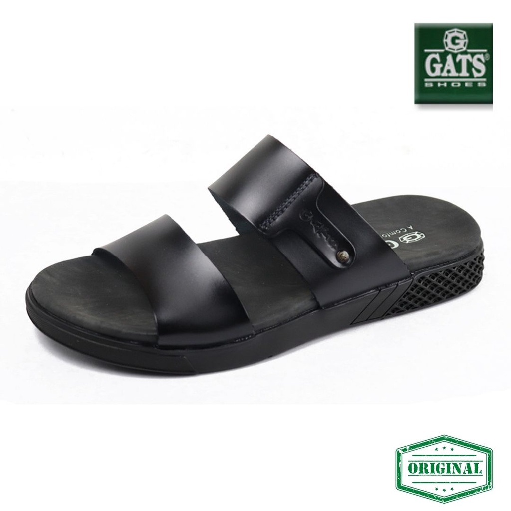 Sandal Pria Sandal Slide GATS LS 202 Hitam Original Kulit Asli Terbaru Model Trendy