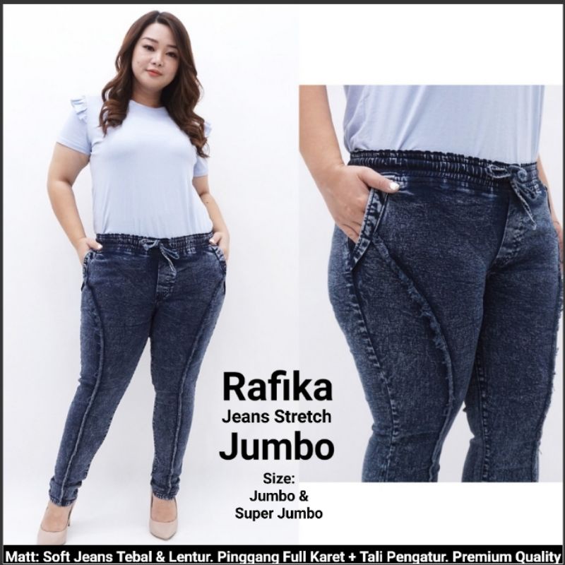 Celana Panjang Wanita Jeans Pinggang Karet Jumbo  Jegging Rafika Big Size  Legging Jeans Bigsize