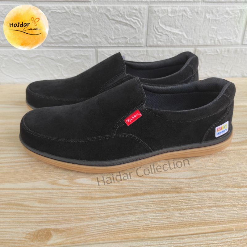 Sepatu Pria Kulit Suede Slip On Kasual Kanvas Sintetis Sol Karet Original