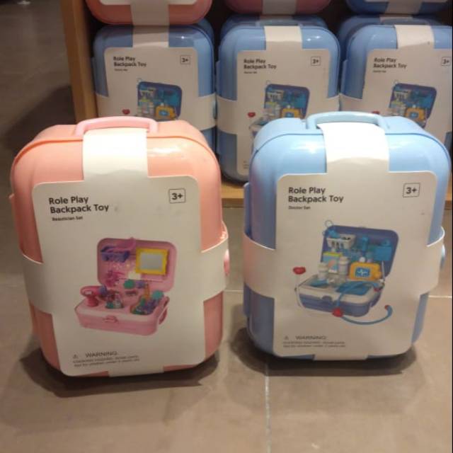 Mainan Roleplay pretend play toolbox miniso dokter rias tukang masak backpack dan koper