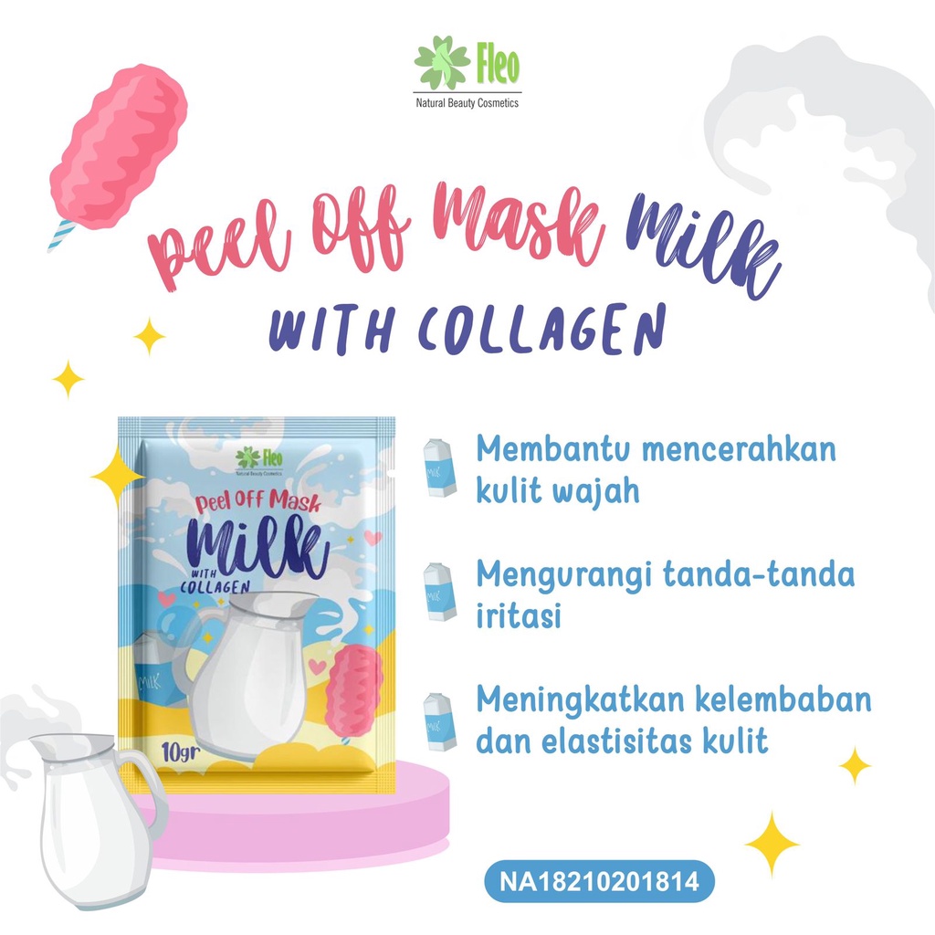 GEN -  Masker Peel Off Fleo 10gr / Peel Off Mask Fleo 10gr Vitamin C &amp; Collagen / Masker Wajah Anak Peel Off Fleo 10gr