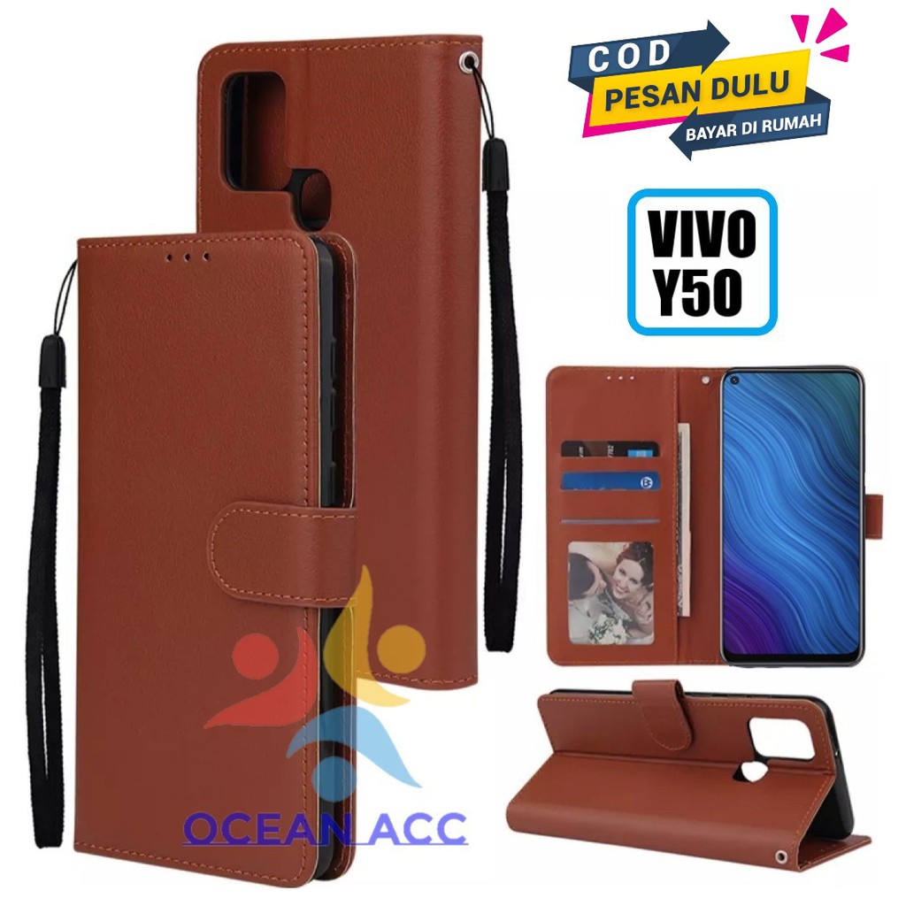 DOMPET HP UNTUK VIVO Y50 LEATHER FLIP CASE VIVO Y50