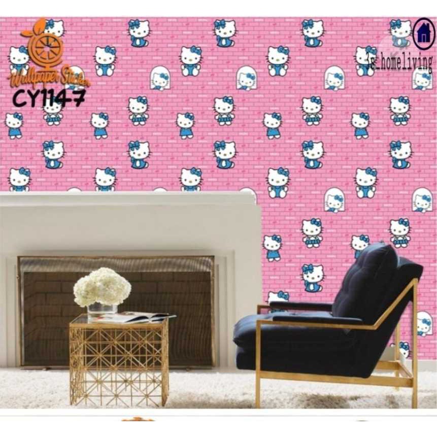 Wallpaper Dinding Stiker Karakter Kiity Bata Pink Ukuran 45 cm x 10 m