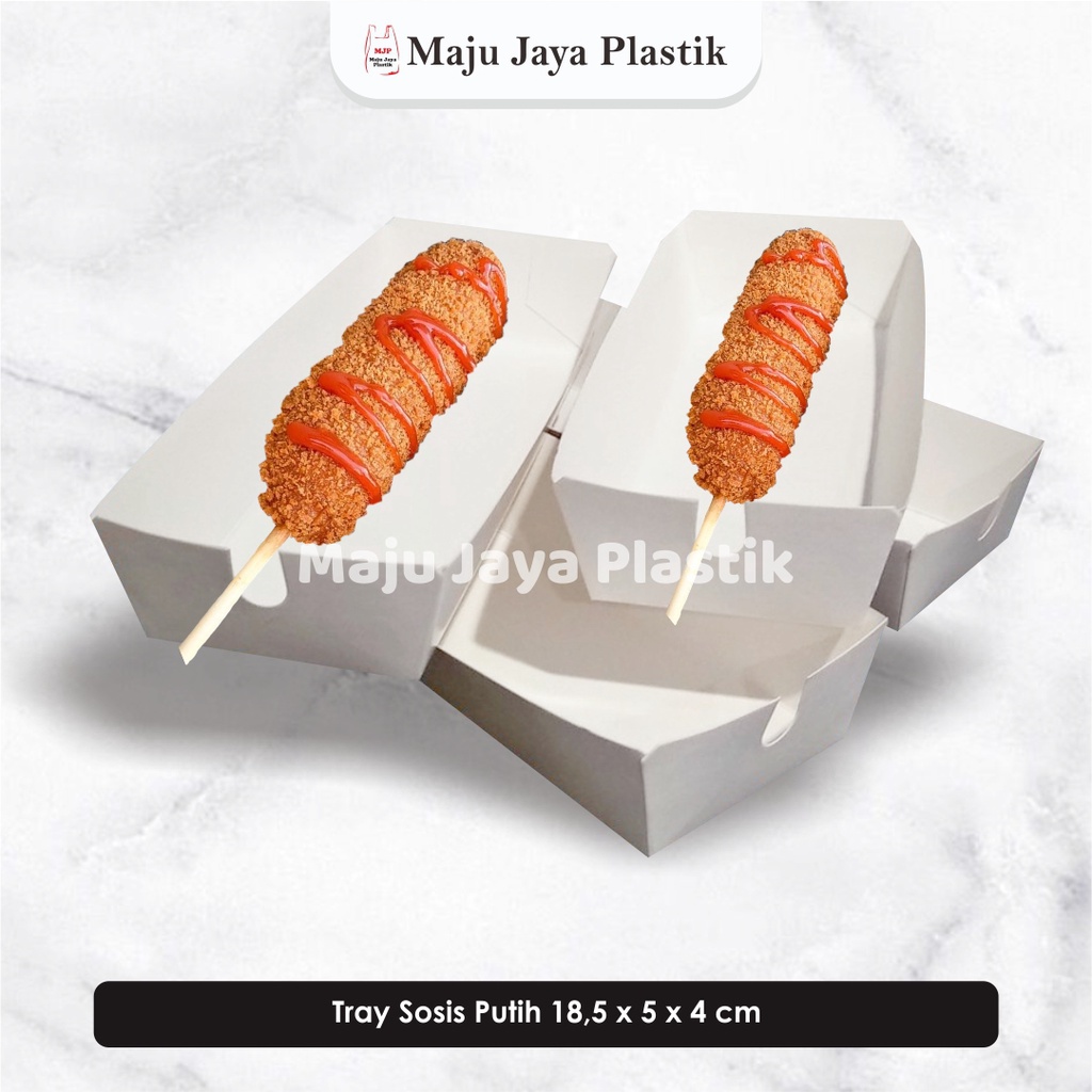 Jual (Laminasi 10 pcs) Paper Tray Sosis, Wadah sosis, Bahan Ivory Putih