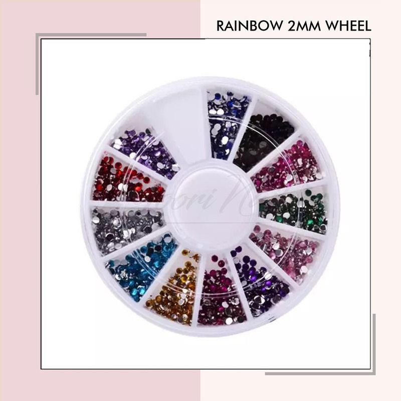 Rainbow rhinestones wheel nail art rhinestone 2mm 12 warna