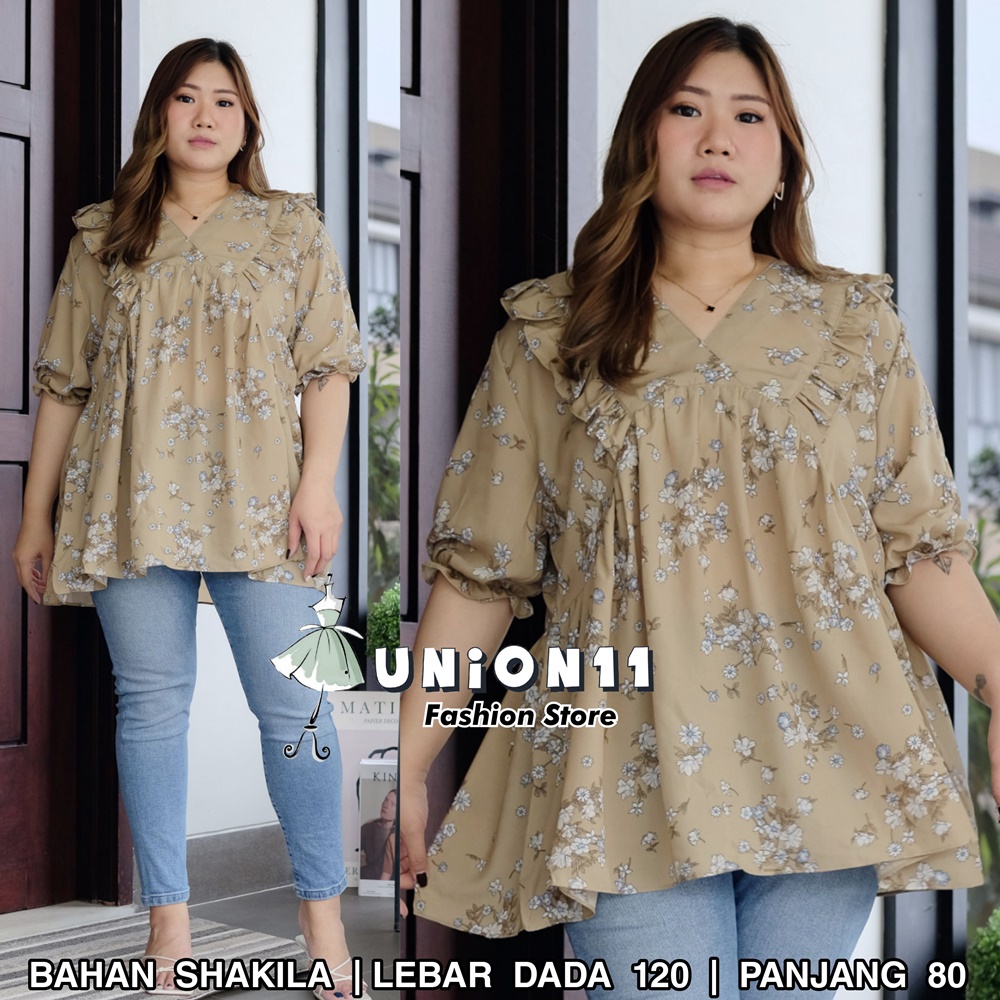 UNION11 - ATASAN JUMBO WANITA LD 120 / BLOUSE WANITA JUMBO / ATASAN JUMBO XXXL WANITA / BAJU JUMBO WANITA VANES ANGEL-S-08 CREAM