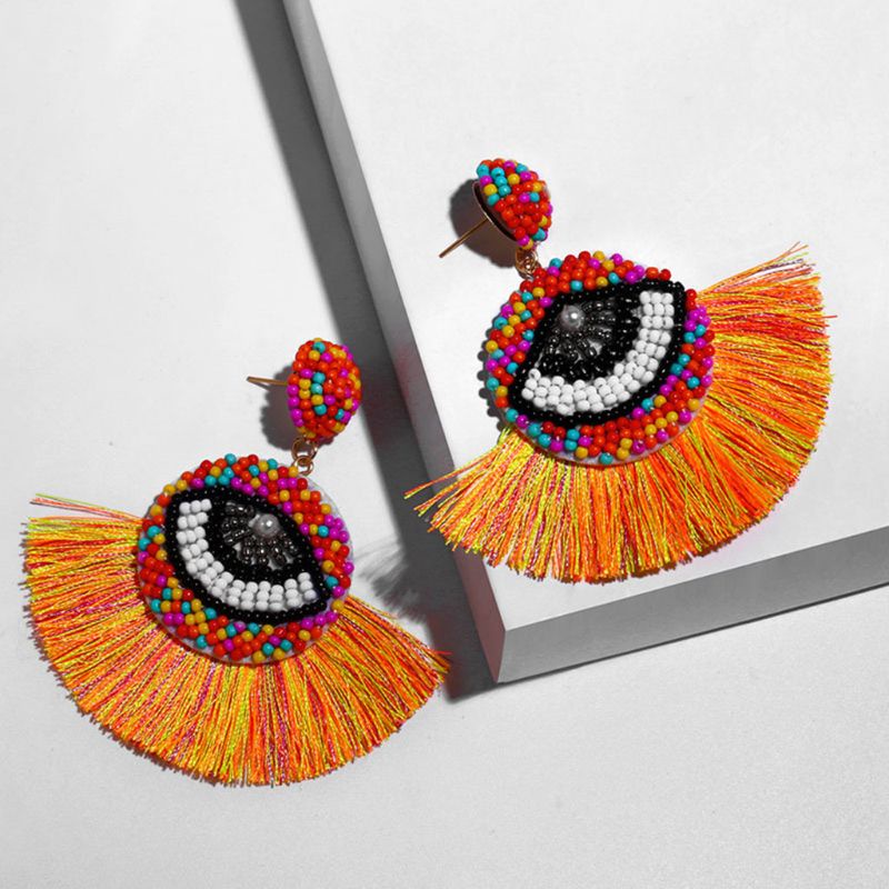 Siy Anting Kait Gantung Statement Desain Mata Besarrumbai Manikmanik Warna Warni Gaya Bohemian Untuk Wanita