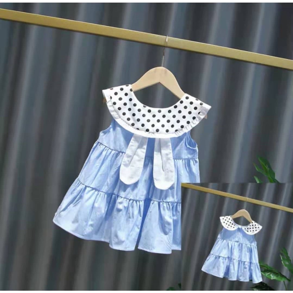 DRESS ANAK PEREMPUAN MOTIF POLKADOT DENIM BUNNY IMPORT