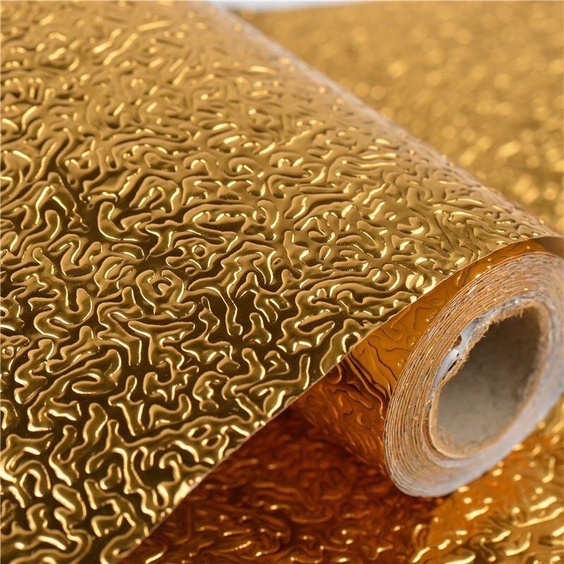WJ296 Stiker Dapur Aluminium Foil Warna Gold 40cm x 2m