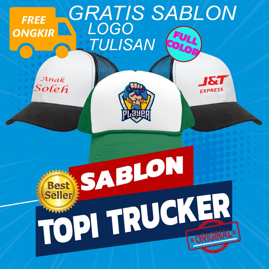 topi gratis sablon logo gambar kata kata topi jaring trucker