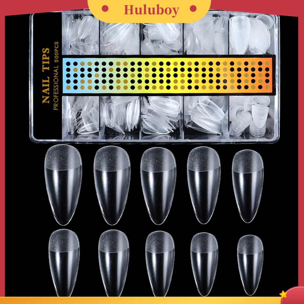 Huluboy Huluboy♡ 500pcs Kuku Palsu Bentuk C Lengkung Warna Bening Frosted Untuk Dekorasi Manicure