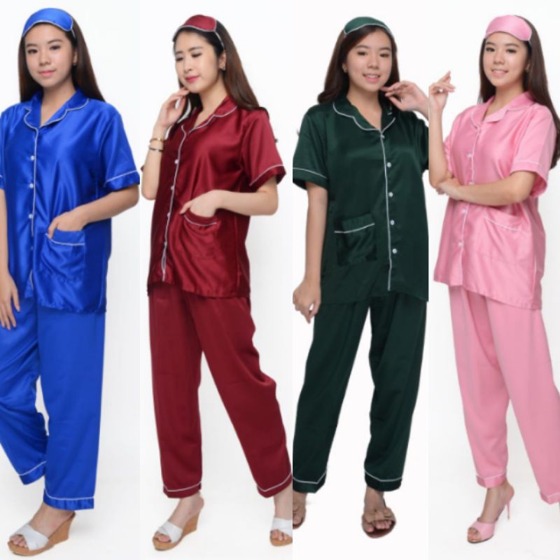 BAJU TIDUR POLOS/PIYAMA SATIN WANITA DEWASA LD 108