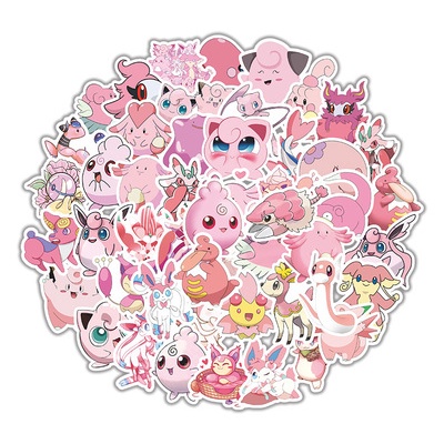 

50 Stiker Pink Pokemon Sticker Jigglypuff Clefairy Sylveon Mew Chansey Skitty Slowpoke Stickers