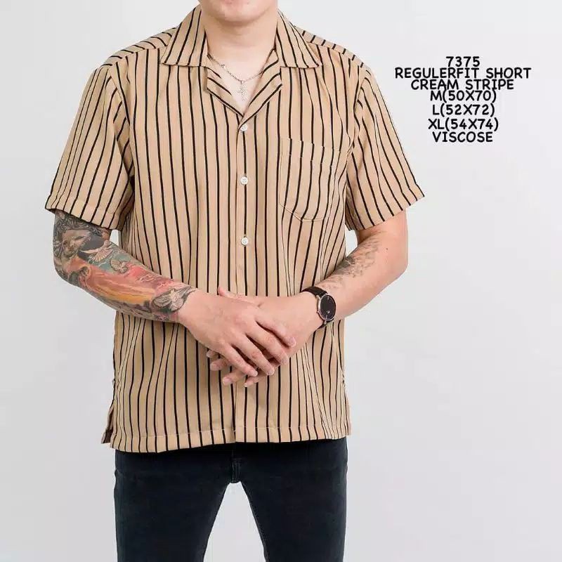 KEMEJA SALUR PRIA STRIPE LENGAN PENDEK COWOK