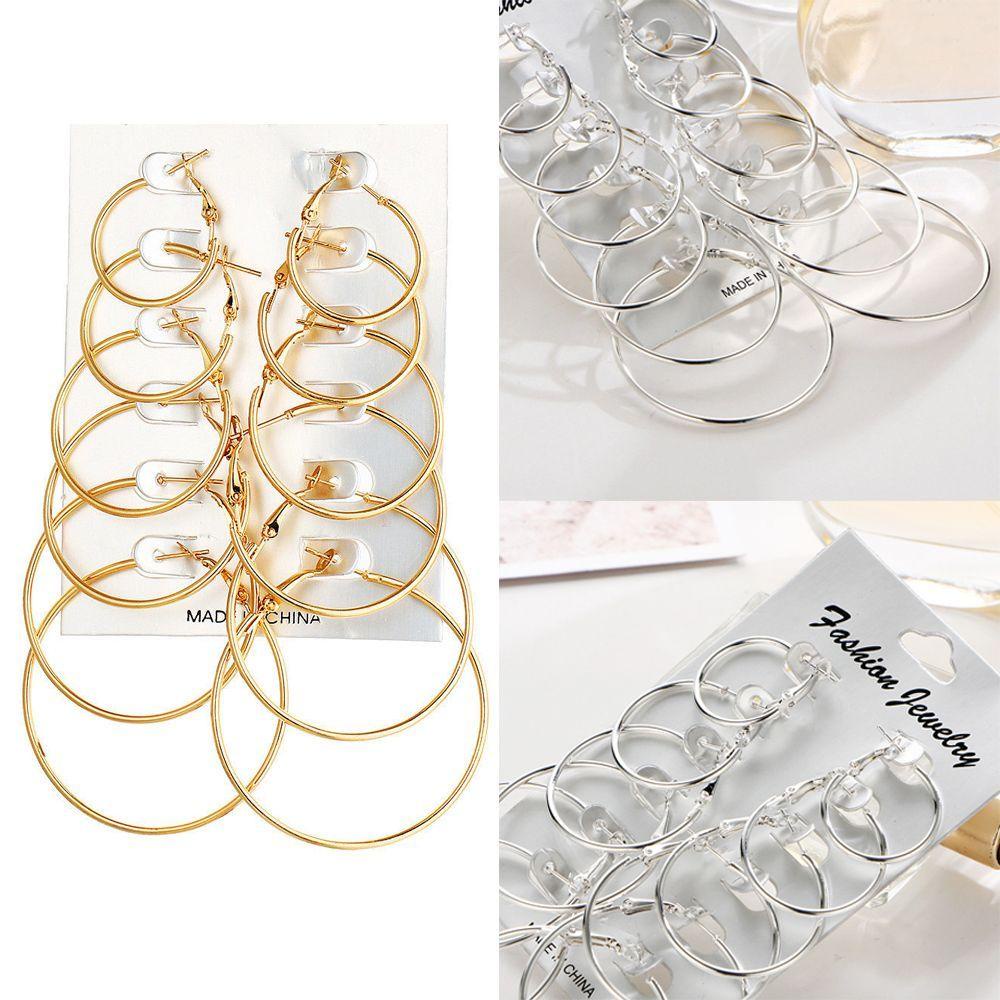 Anting Ring Bulat Hoop Earrings Gold Silver Circle Earring Set Fashion Accesories Jewelry