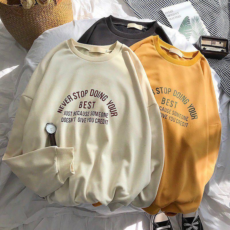 NEVER STOP DOING YOUR BEST SWEATER UNISEX FLEECE TEBAL TERBARU'