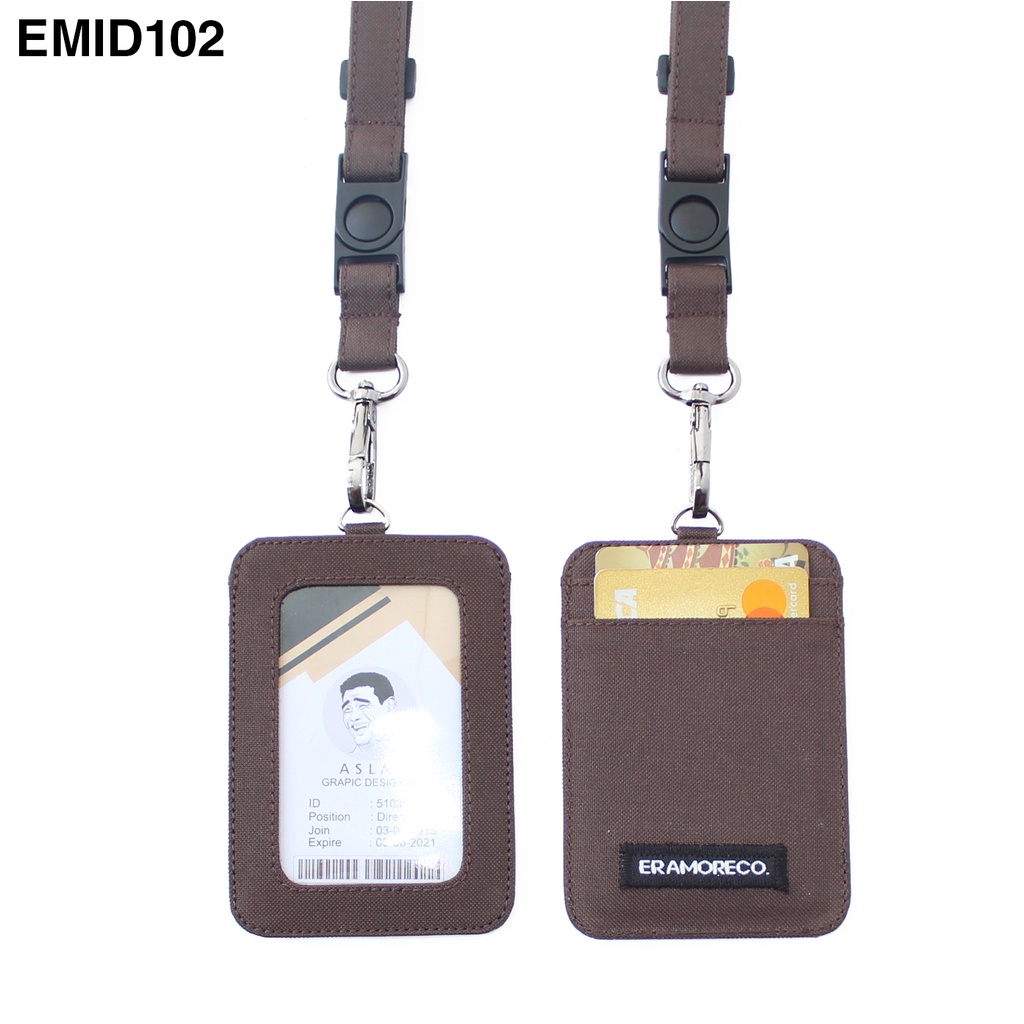 EMID102 name tag gantungan dompet ID card holder tali lanyard kartu coklat