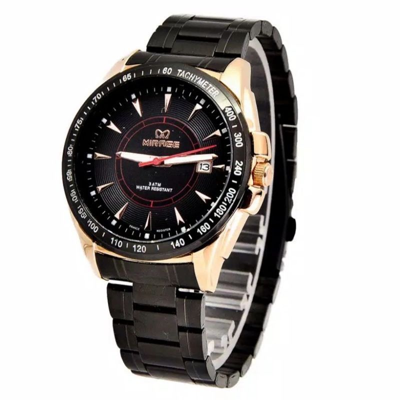 Original Terlaris Jam Tangan Pria Tahan Air Anti Karat Garansi Resmi Mirage Hitam Rosegold 7614M pH