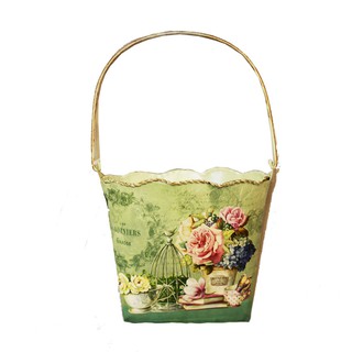 Pot Hias Pot Gantung Kotak Motif Mawar Hijau Shabby Unik Pot Hias Pot Gantung Kotak Motif Mawar Hijau Shabby Unik