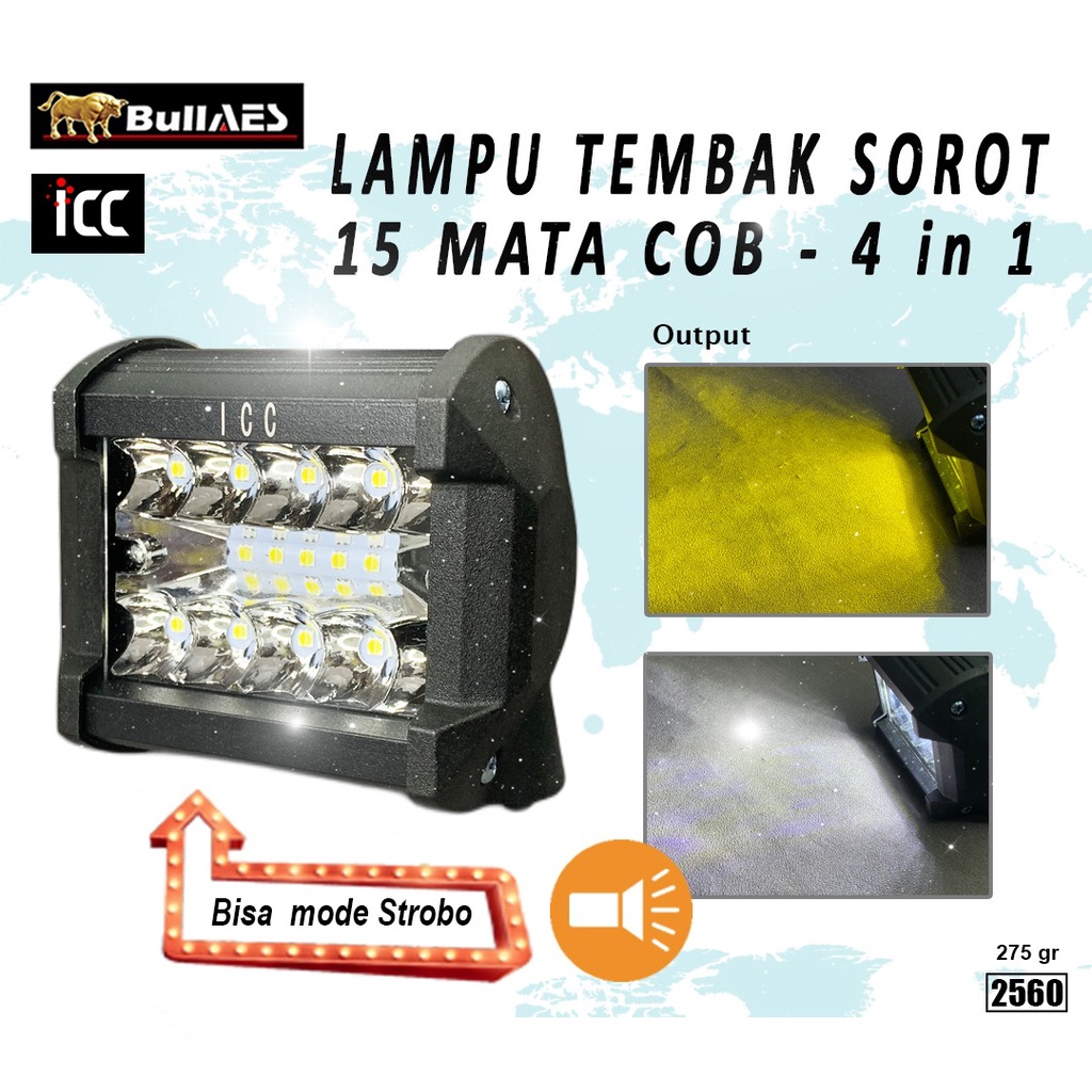 Lampu Tembak Sorot 15 Mata Led Cob 4 In 1 PUTIH KUNING MERK ICC I Lampu Cwl Sorot Led I AES-2560