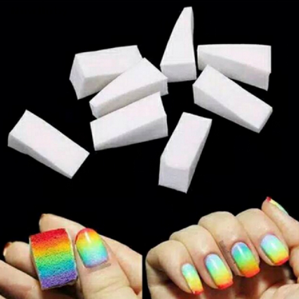 Newbaby 10pcs Spons Segitiga Warna Gradasi Untuk Nail Art