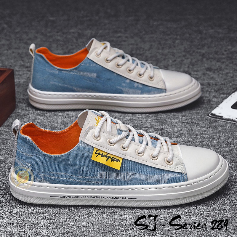 [NOOS] Sepatu Sneakers Pria Motif Jeans Keren dan Trendy Kualitas Import Premium -289 BIRU