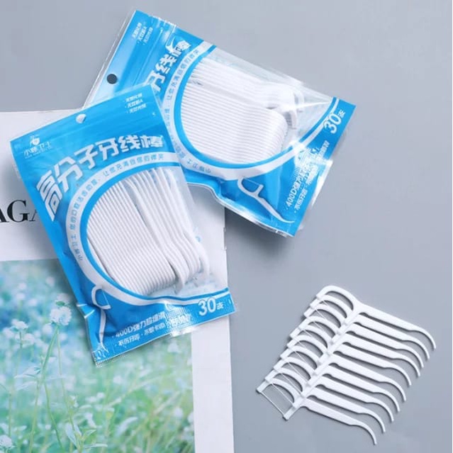 Dental floss benang Busur tusuk gigi Macromolecul carea pembersih sela gigi isi 30pcs / Dental Floss Benang Tusuk Gigi isi 30pc Higienis