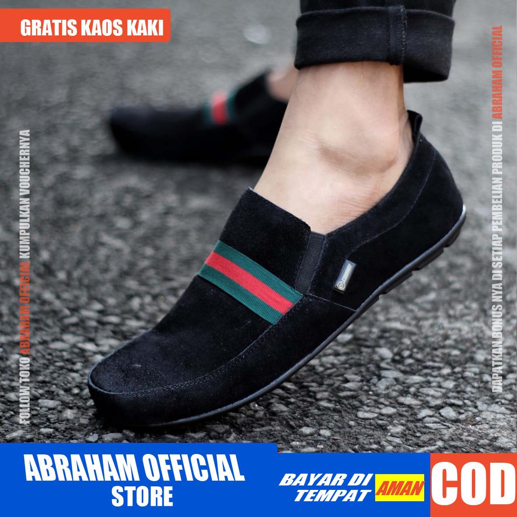 ABRHM X YOMI Sepatu Slip On Pria Sepatu Pria Casual Kulit Asli Sepatu Casual Kerja Cowok/Cowo Sepatu Kasual Slop Anti Slip Semi Formal Kerja Kuliah Gaya Santai Keren Kekinian Original Murah Terlaris