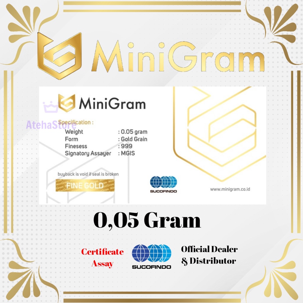 Minigram/Minigold/Emas mini/Souvenir emas 0,05 Gram 24 karat Bersertifikat