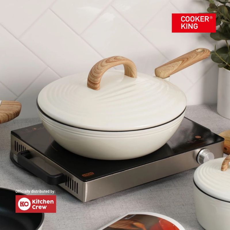 Cooke king wok wajan wok 30cm 1 handle non stick white series