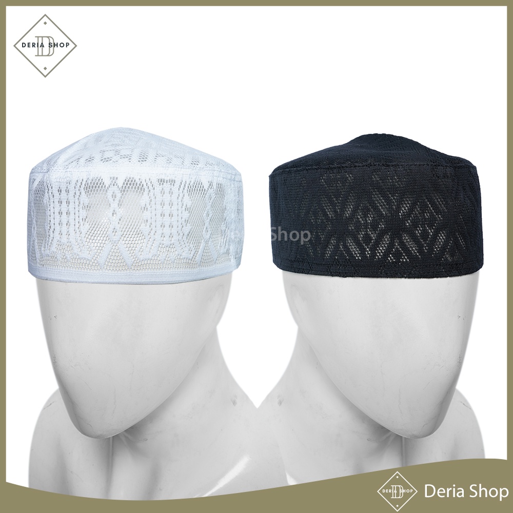 Peci Haji JARING Polos Kopiah Bulat Sholat Santri Pria Dewasa Anak Laki Hitam Putih Kopyah Pendek Mu