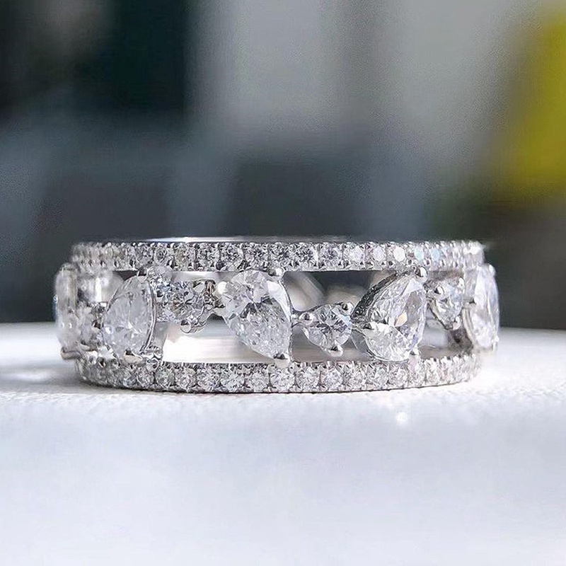 Cincin Wanita Warna Silver Hias Cubic Zirconia Bling Untuk Pesta