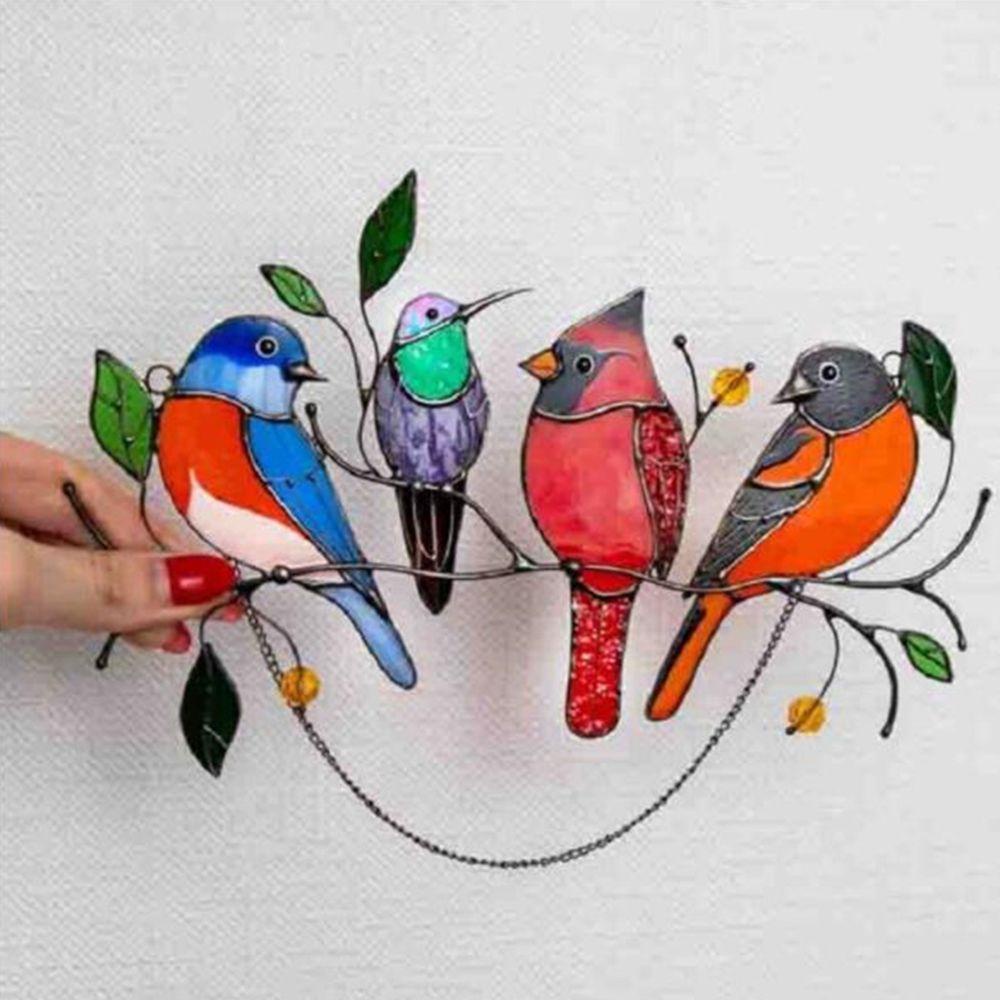 TOP Bird Pendant Door Crafts Wall Hanging Wind Chime Colored Birds Glass Window Hangings