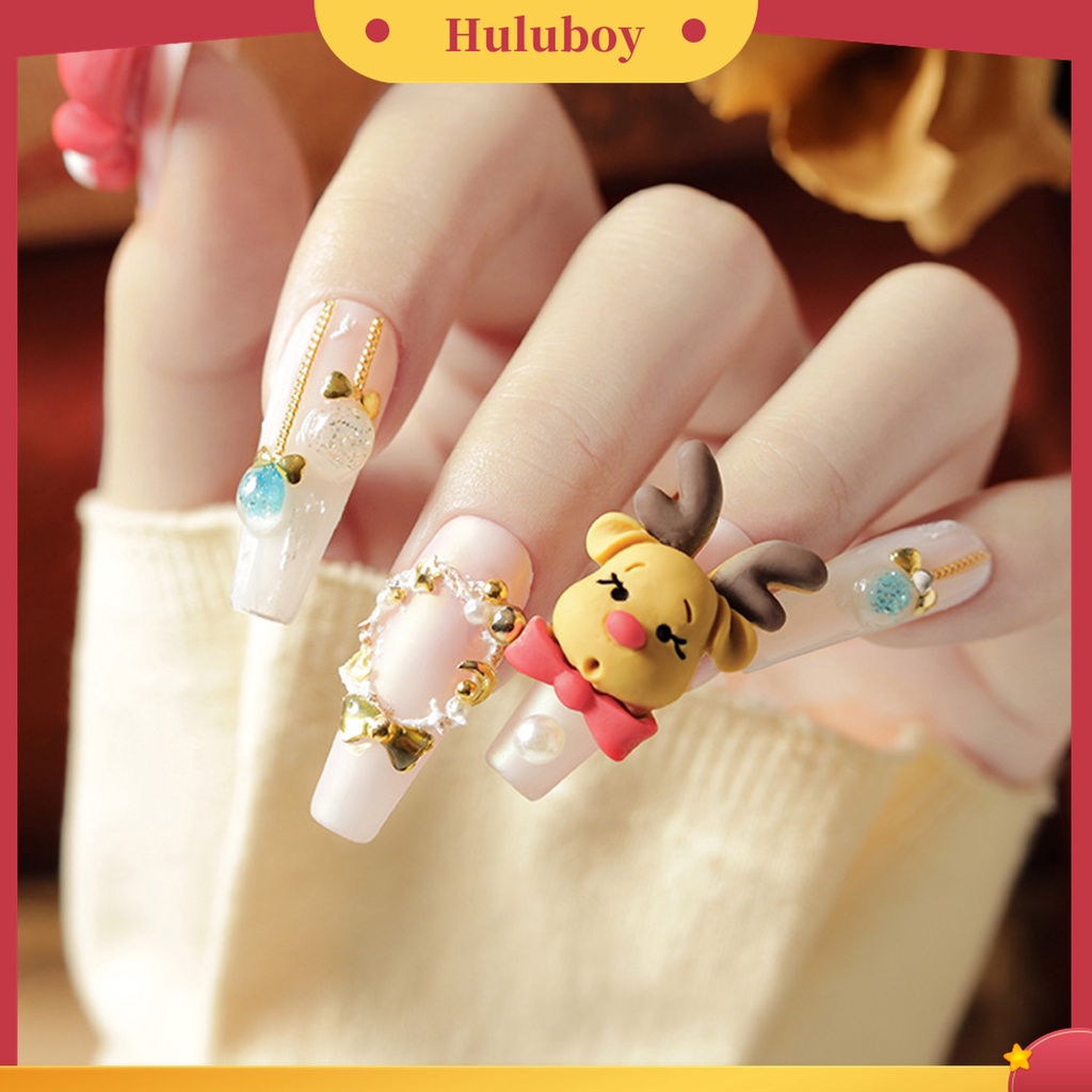 Huluboy Huluboy♡ 5pcs / Set Ornamen Kuku Mini 3D Tema Natal Untuk Aksesoris Wanita