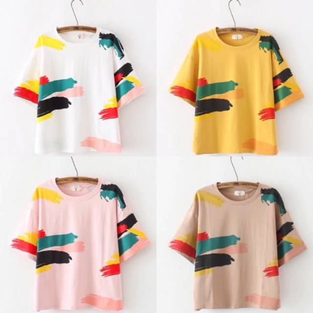 BSF Paint Spandek Kaos Perempuan Lengan Pendek Baju Atasan Wanita Kerah Bulat Pakaian Cewek Kualitas