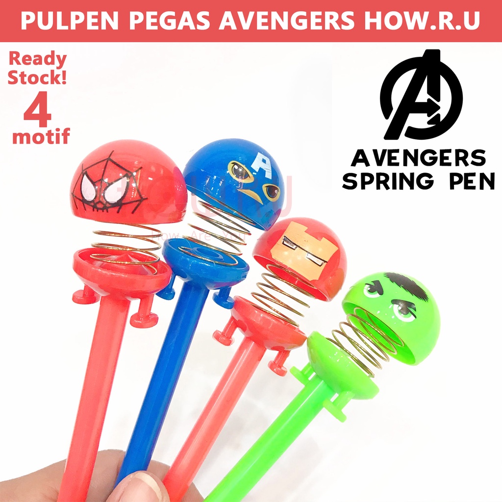 HOW.R.U | Pulpen / Bolpen Pegas Murah Avengers / Gel Spring Captain America Ironman Hulk Spiderman