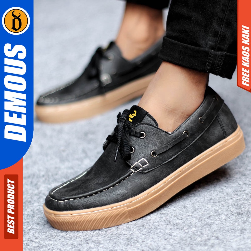 Sepatu Kasual Pria Kulit Pu Sneakers Kerja Casual Hitam Coklat Demous Zapato