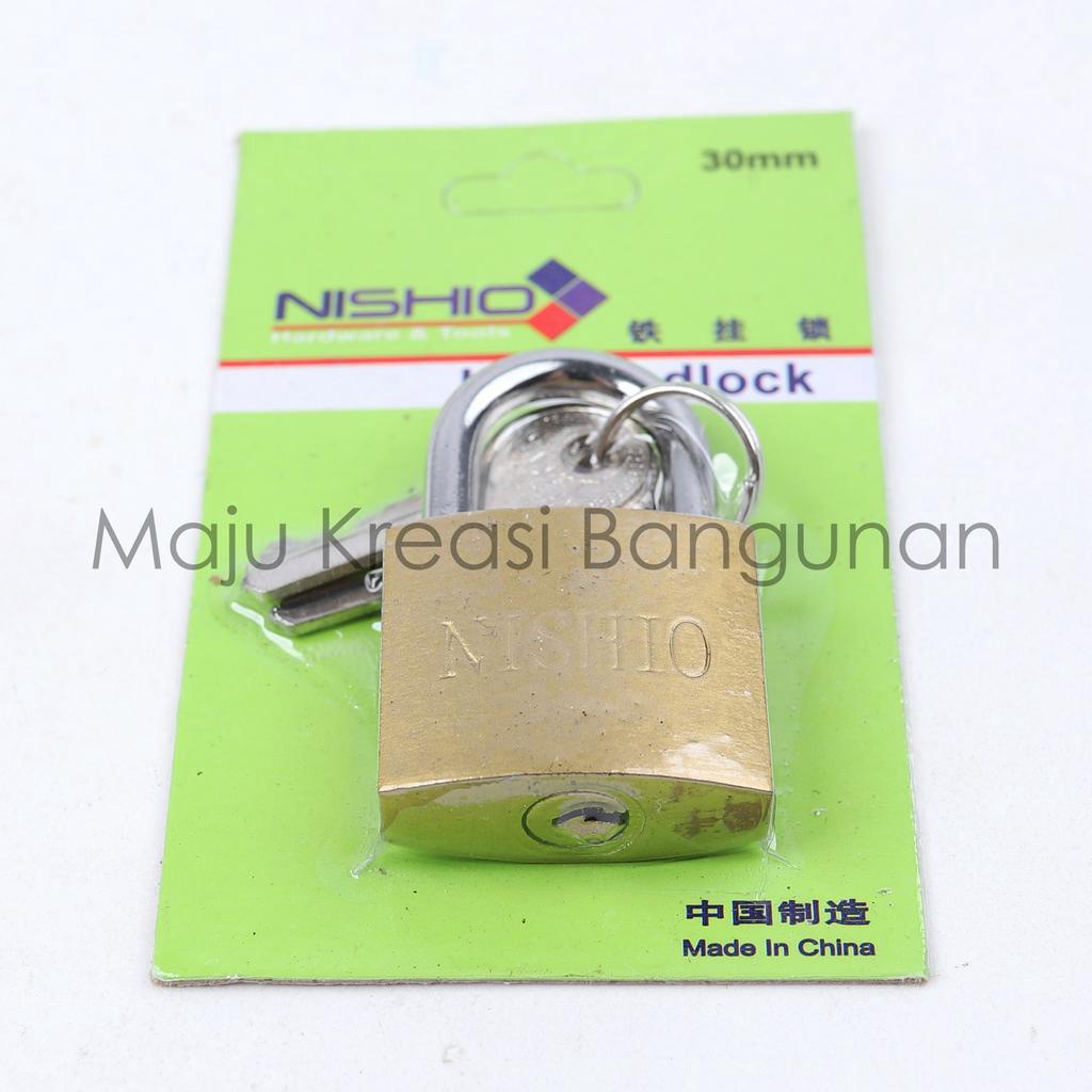 Gembok Kuning 30mm Press Kecil Mini Tas Kotak Koper Travel Luggage Pintu Pagar Rumah Iron Padlock Lemari Laci 30 mm 3 Anak Kunci Nishio