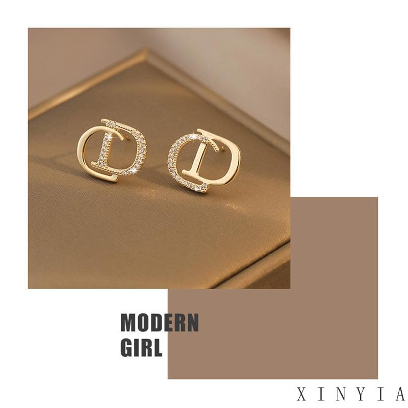 【COD】Korea Desain Fashion Anting Alfabet Anting Tusuk Sterling Silver 925 Desain Tulisan CD Hias Berlian Gaya Korea / Simple Untuk Wanita