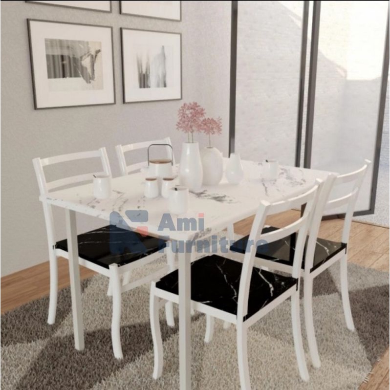 meja makan set minimalis meja makan set murah meja makan kekinian seri DTM MARBLE merk OLYMPIC