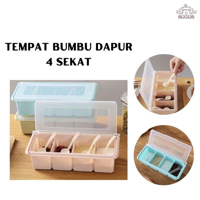 EC26-Tempat Bumbu Dapur Garam Lada Kopi Gula 4 Kotak 4 in 1