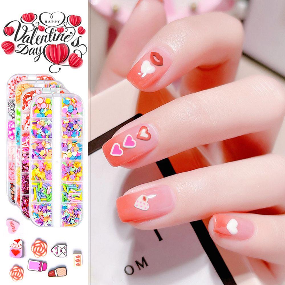 Suyo Stiker Nail Art Warna-Warni12Pola Desain 3D Slice Dekorasi Bentuk Hati Perlengkapan Hari Valentine