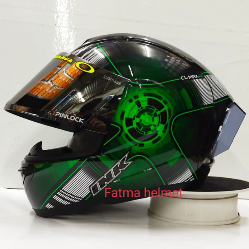HELM INK CL-MAX PAKET GANTENG VISOR IRIDIUM (include visor ori)-#4 black/grenn